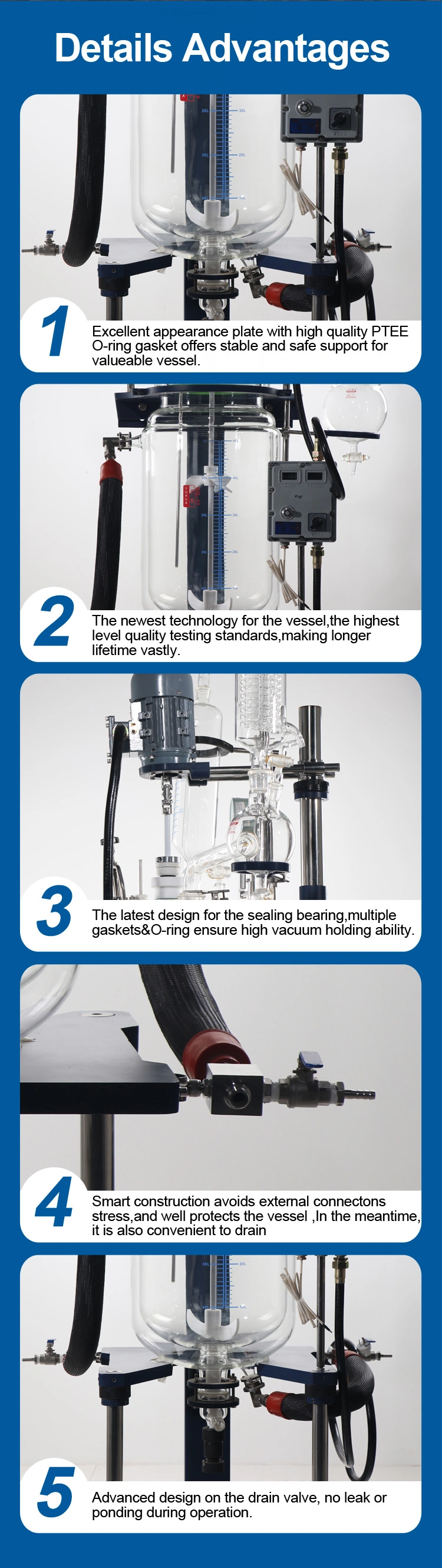 China 10L 20L 50L 100L Glass-Lined Medical Laboratory Equipment Chemical Agitator Tank Double Layer Batch Jacketed Glass Reactor Price