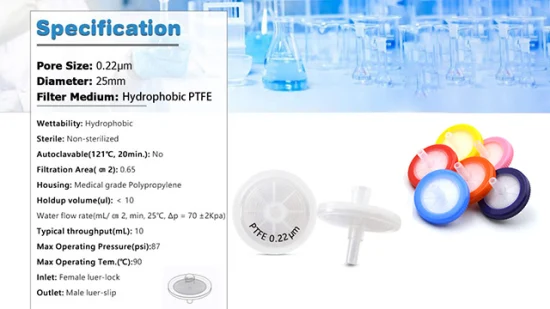 Laboratório de personalização básica Aijiren 25 mm 0,45 μ M Acetato de celulose HPLC Filtro de seringa